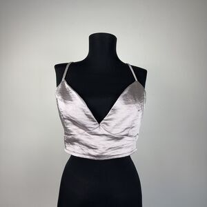 Nasty Gal Y2K Silky Crop Top Bralette Metallic V-Neck Cropped Camisole, NWT